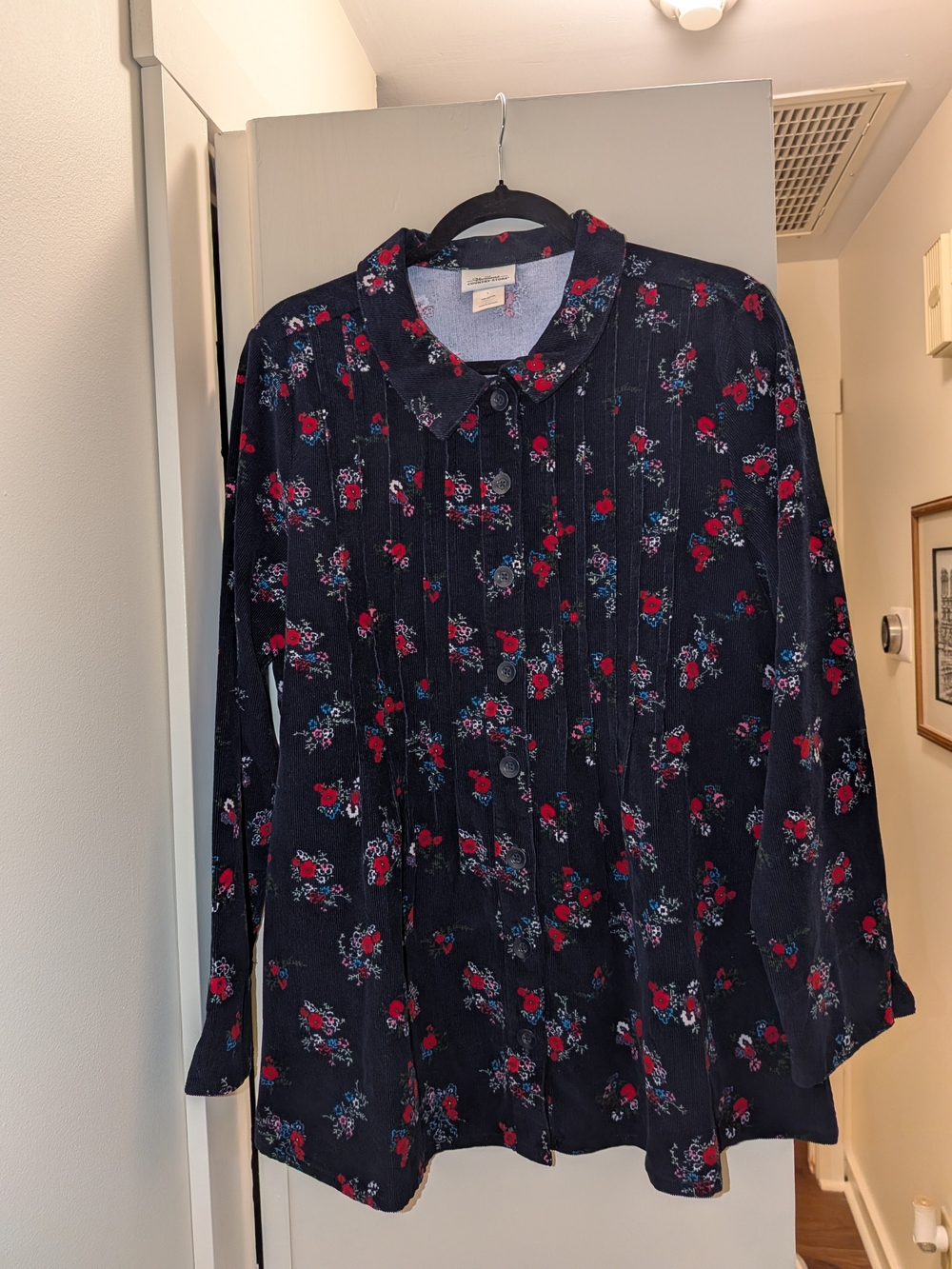 The Vermont Country Store Navy Floral Button-Front Top Large
